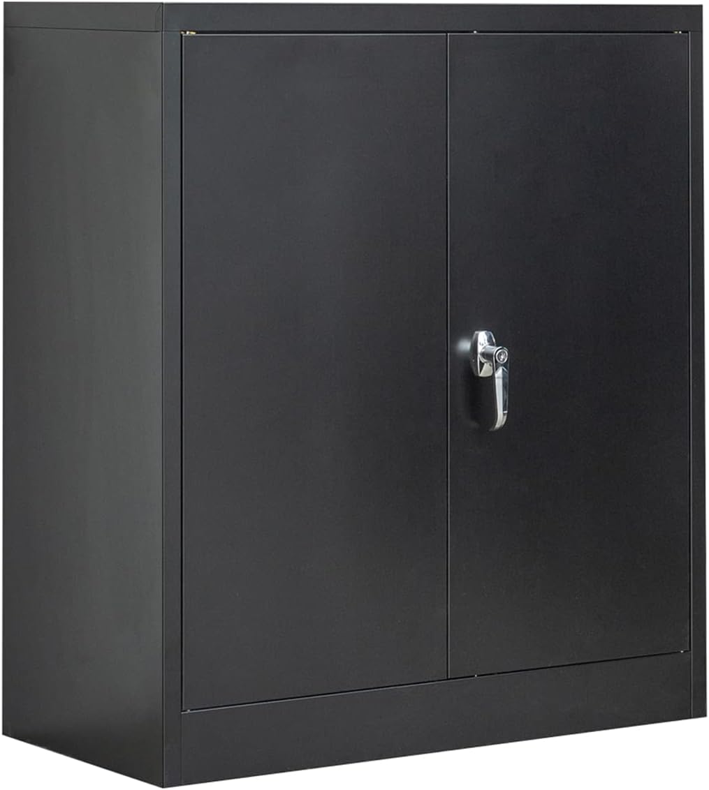Metal Storage Cabinet with 2 Shelves and 2 Doors, Steel Locking Cabinet, 36.2 H x 31.5 W x 15.7 D (Black) F28634