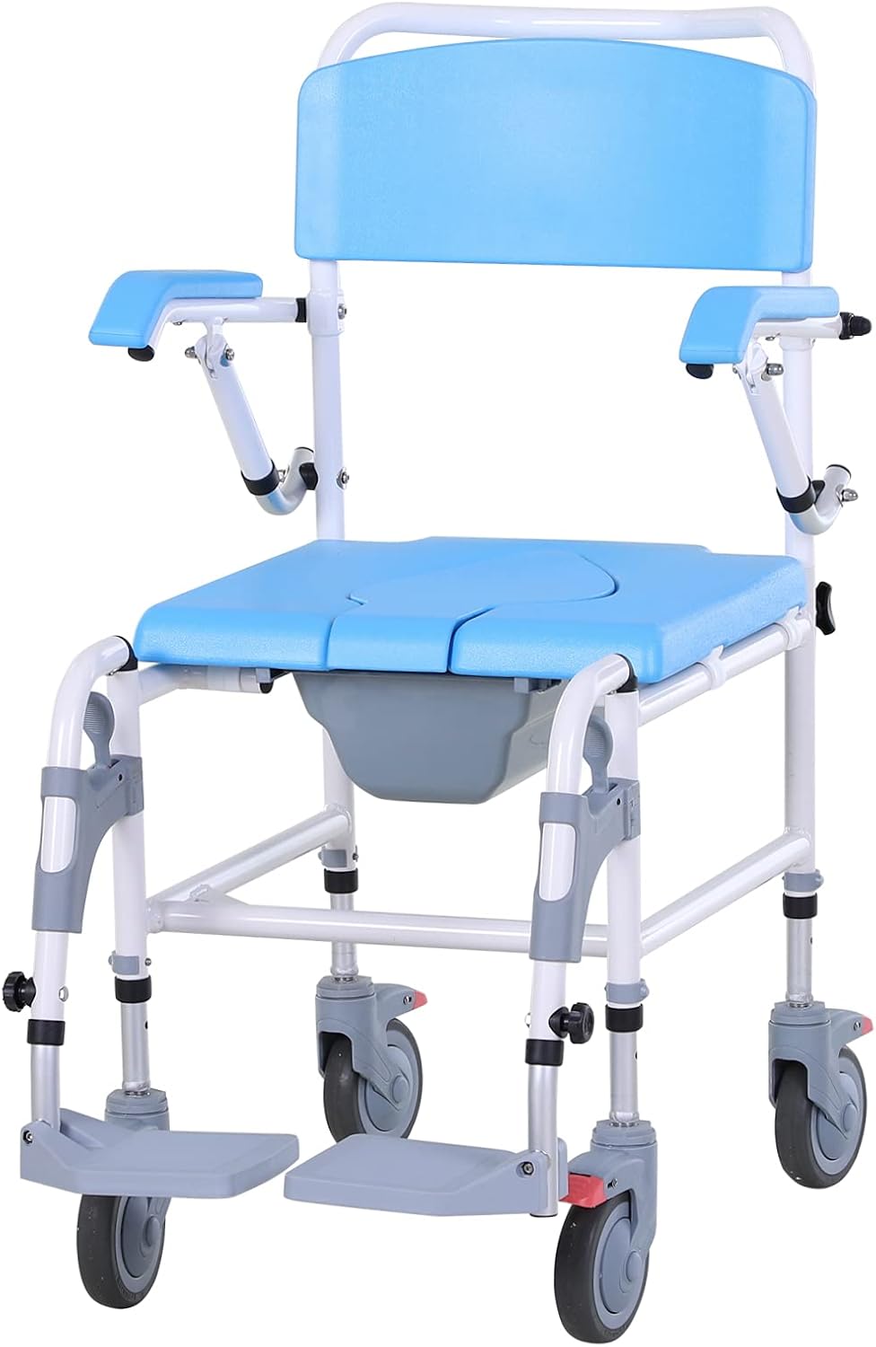 Blue Rolling Shower Commode Wheelchair with Detachable Bucket N427