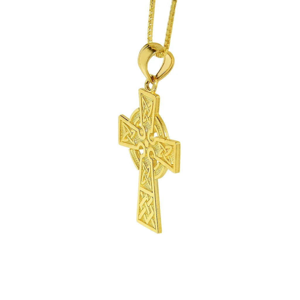 14K Yellow Solid Gold Celtic Cross Pendant with 22" Chain Necklace D7384