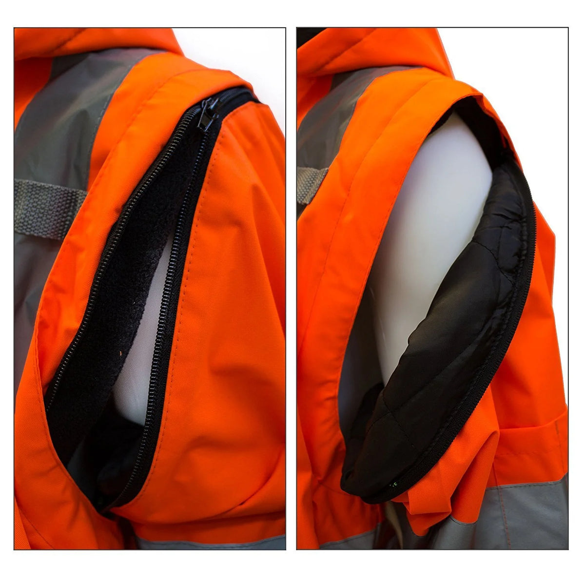Men's High Visibility Safety Bomber Jacket With Zipper, PVC Pocket, Black Bottom, Orange J3482
