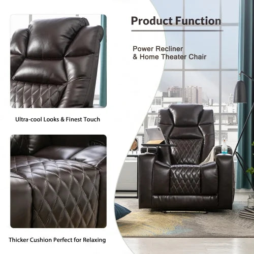 Brown Leather Power Recliner with USB Charging Port F226