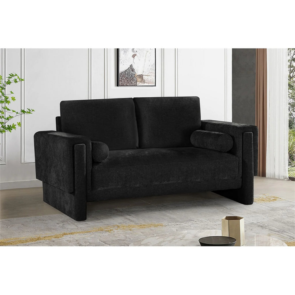 Black Chenille Fabric Loveseat M73806