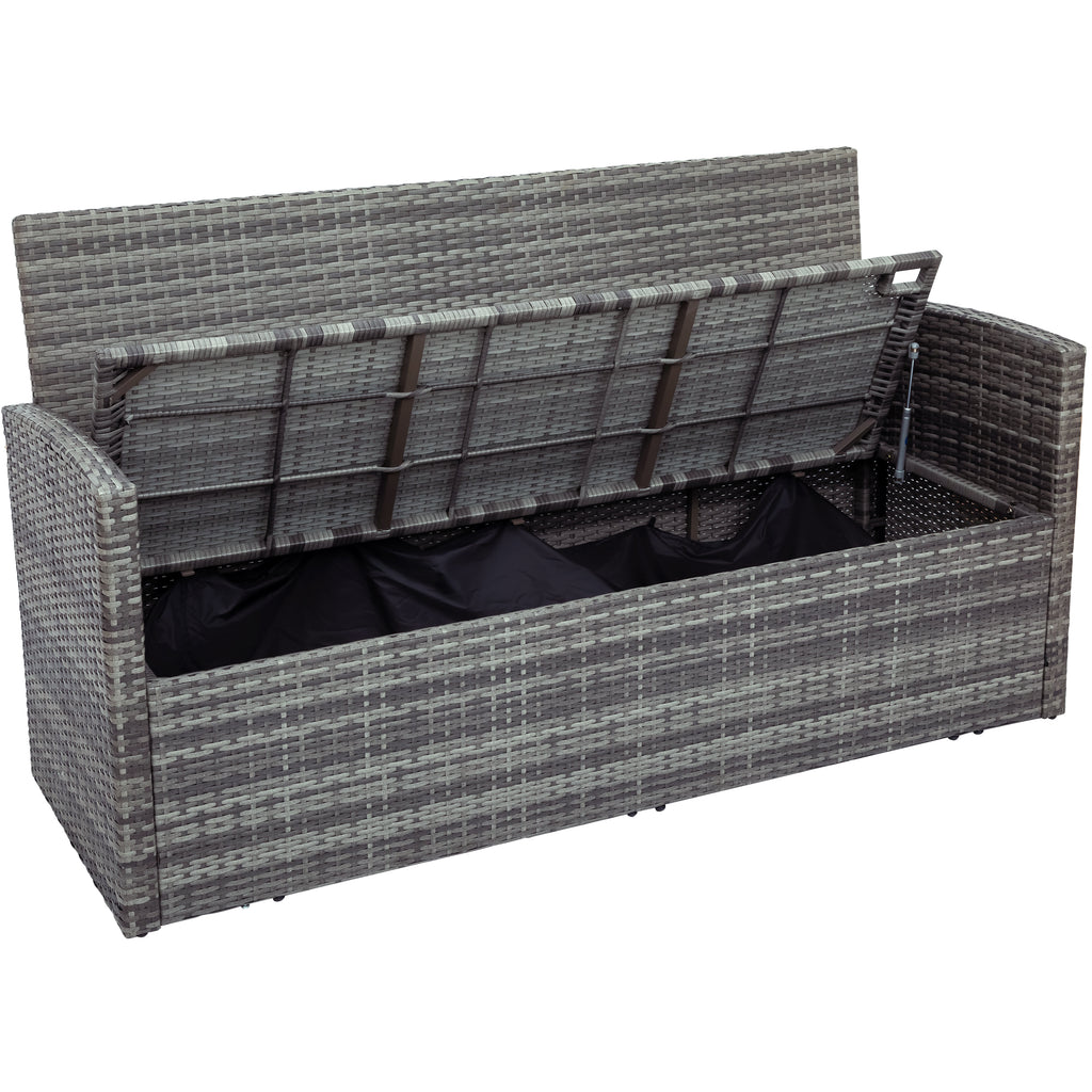 5 Piece Outdoor Patio Furniture Set with Storage Ottoman, 3 Seat Couch & 2 Arm Chairs, PE Wicker Sofa with Tempered Glass Table, Gray F966974