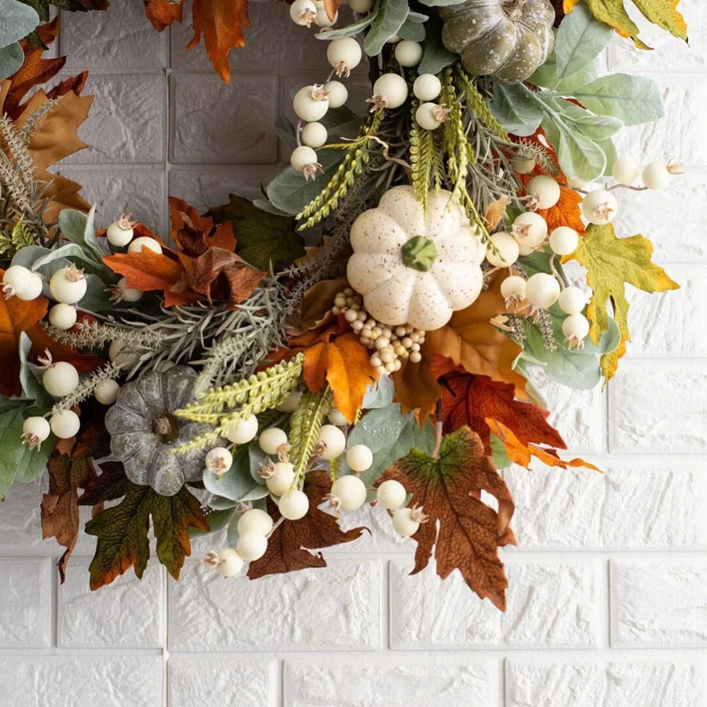 Fall Wreath with Pumpkins Maple Leaves K708524