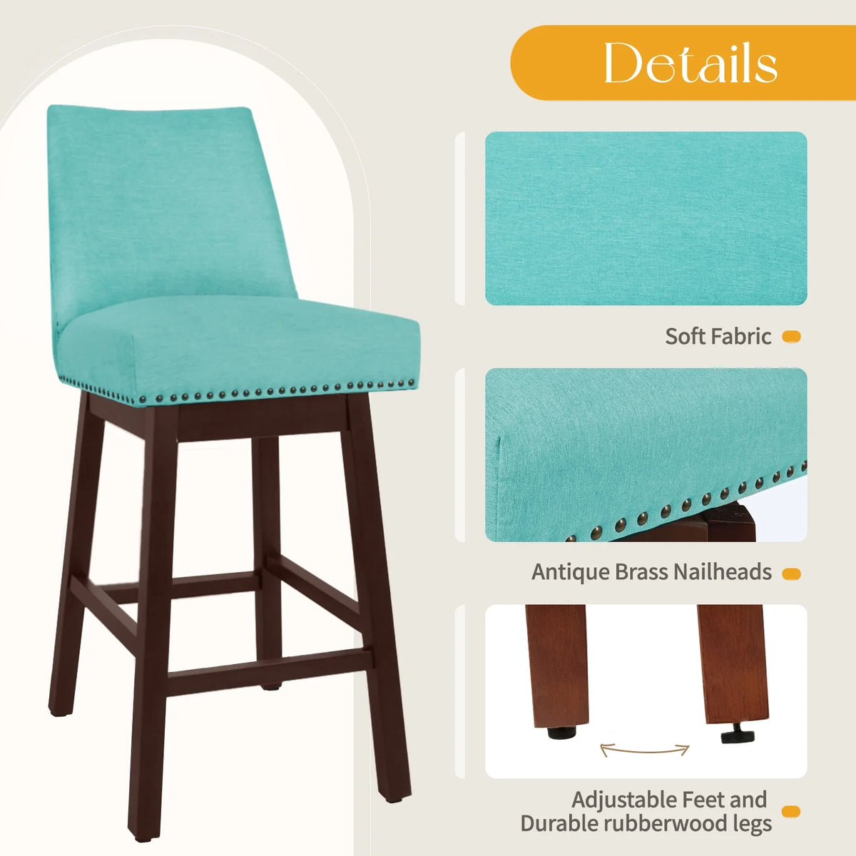 Tiffany Swivel Upholstered Bar Stools Set of 2 S5127