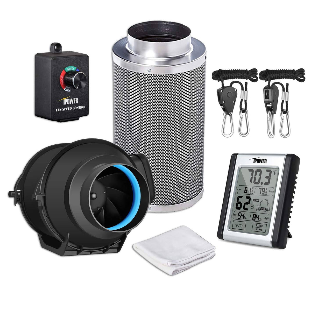 4 inch 150 CFM Inline Carbon Filter with Fan Speed Controller and Temperature Humidity Monitor R28342