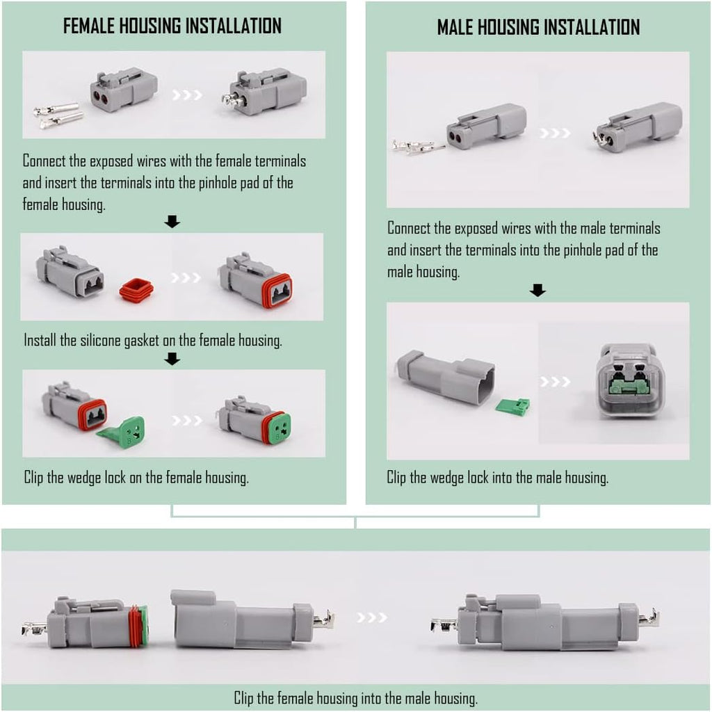 2 Pin DT Connector Kit Waterproof Electrical Connectors Solid Contacts Heavy Duty 16-20 AWG 4Pcs P2326