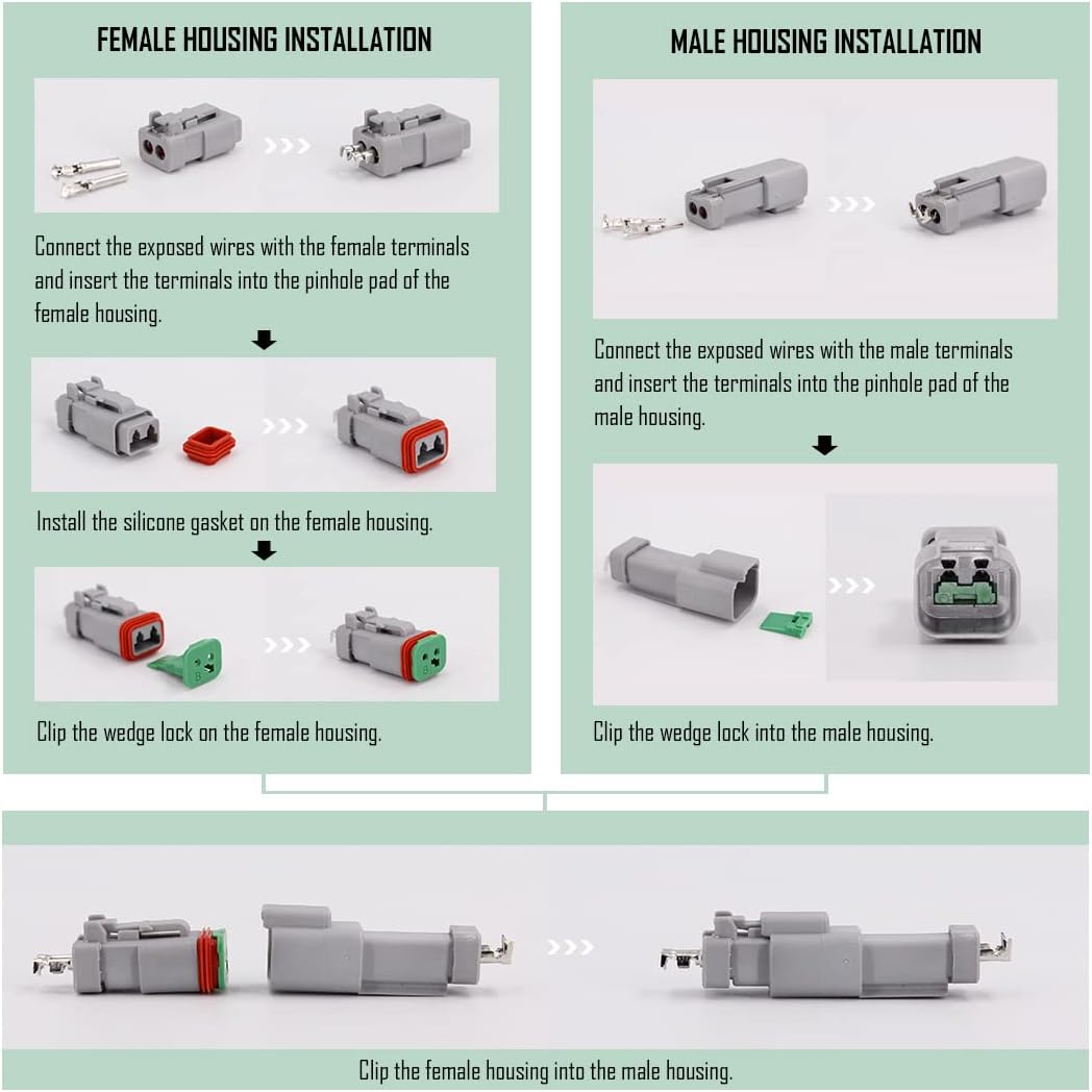 2 Pin DT Connector Kit Waterproof Electrical Connectors Solid Contacts Heavy Duty 16-20 AWG 4Pcs P2326