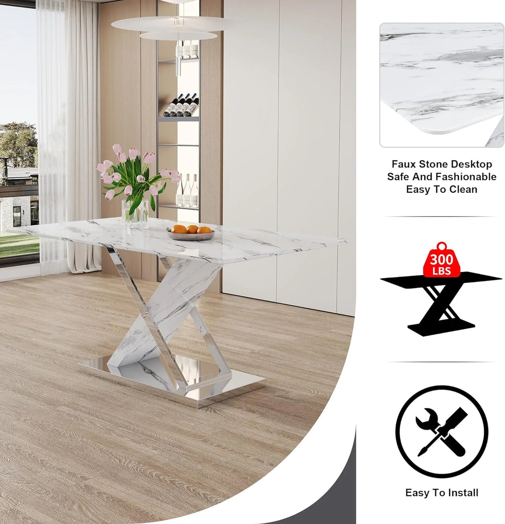 Black Faux Marble Dining Table Set of 4 with Chairs M4773