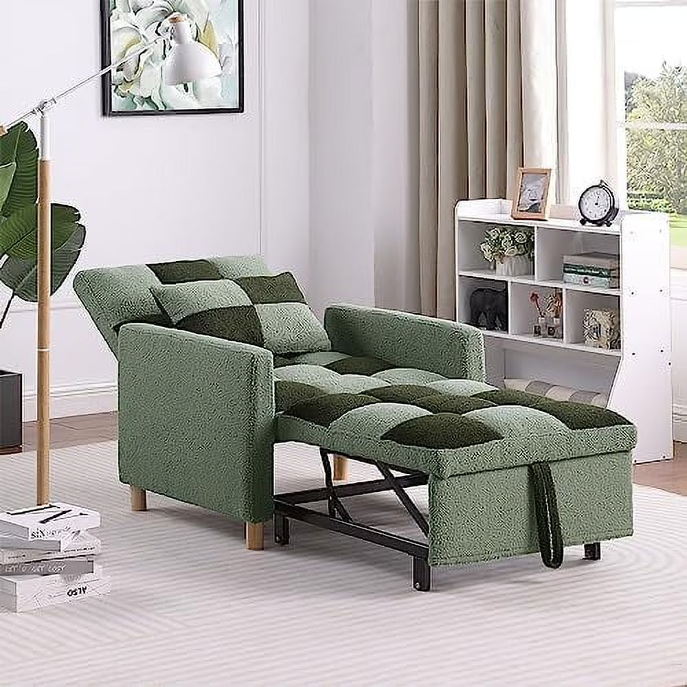 Grey Velvet Convertible Chair Bed Sleeper Chair with Pillow S896148