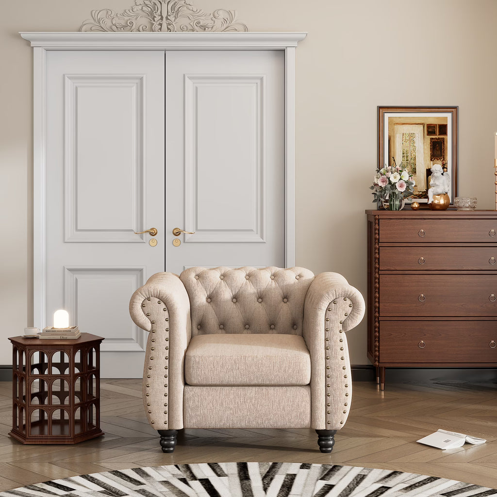 Beige Plush Upholstered Sofa with Solid Wood Legs C70961