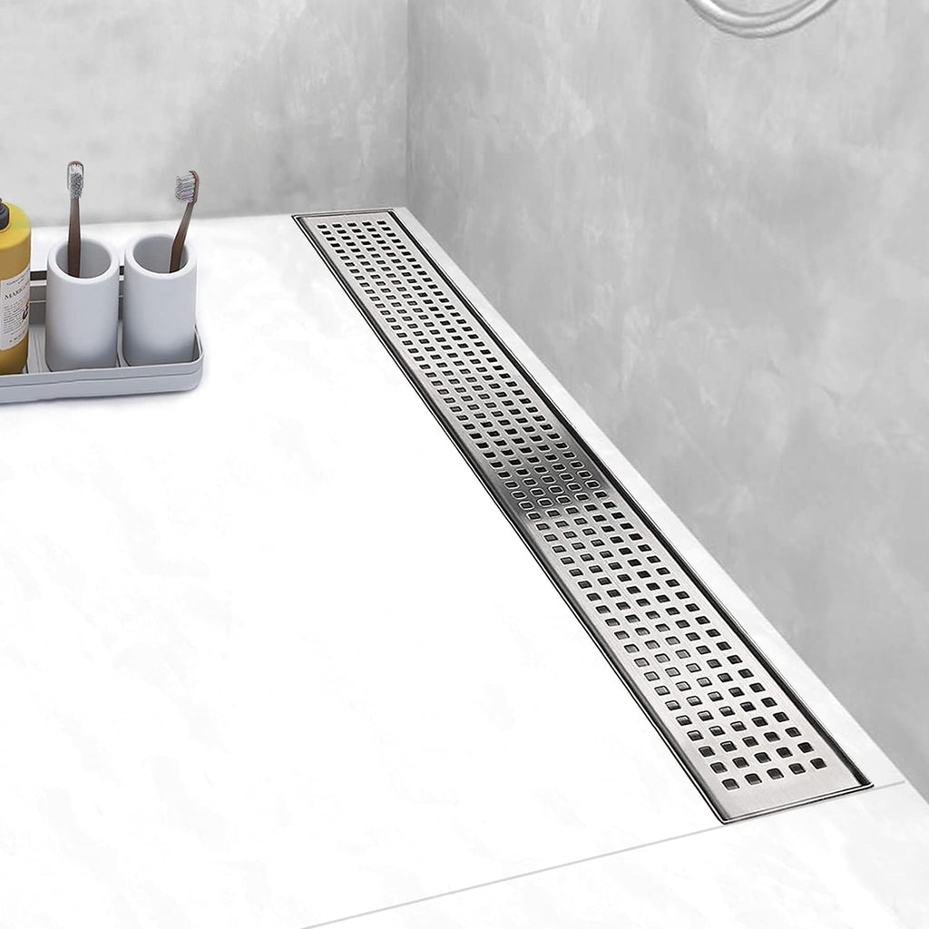 Brushed 304 Stainless Steel 12 inch Linear Shower Drain with Removable Grid Panel S16988