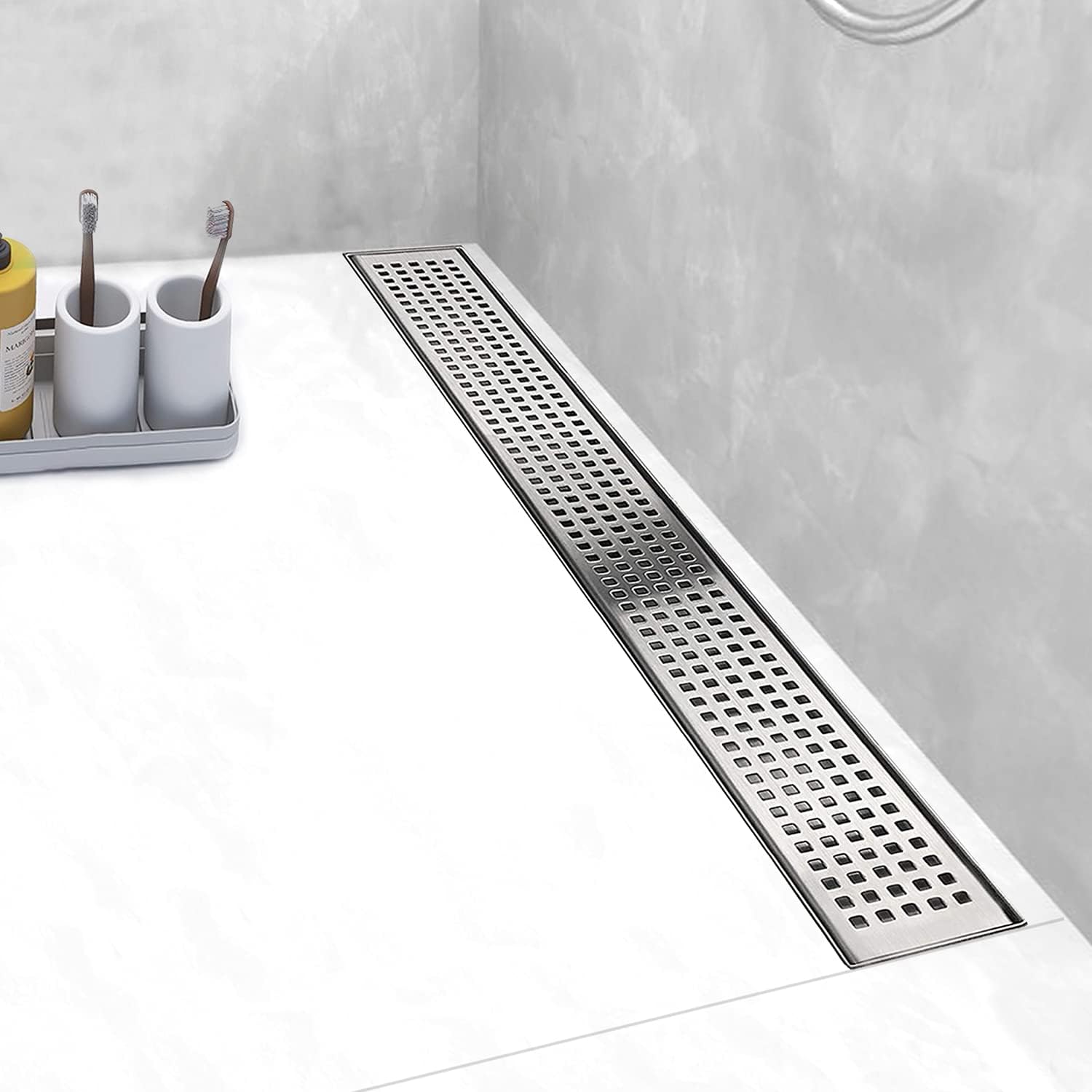 Brushed 304 Stainless Steel 12 inch Linear Shower Drain with Removable Grid Panel S16988