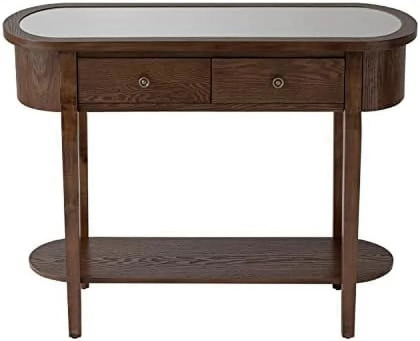 Half-Round Entryway Table with Solid MDF Board Glass Table Top Console Table 15.7" D x 40" W x 30.5" H J933