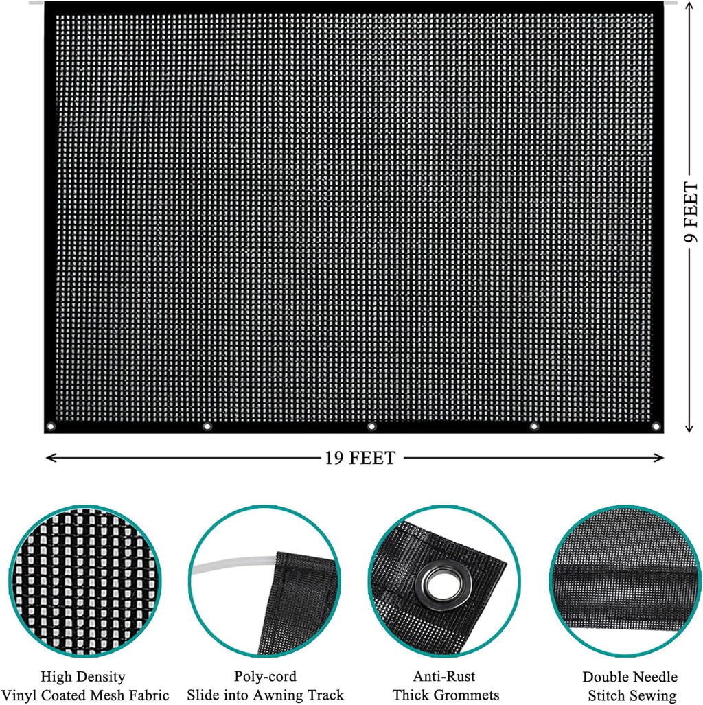 9' X 19' Black Mesh RV Awning Sun Shade Screen O355