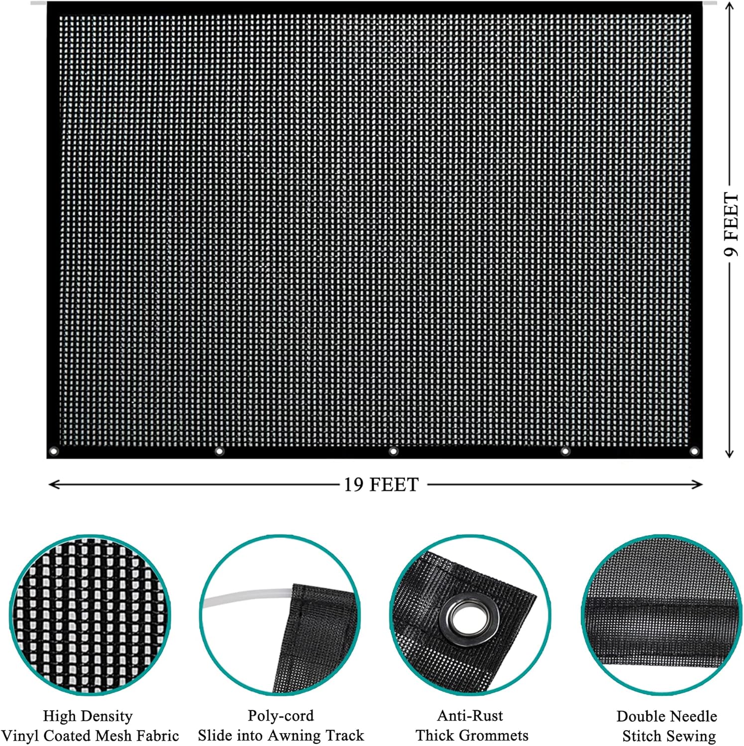 9' X 19' Black Mesh RV Awning Sun Shade Screen O355
