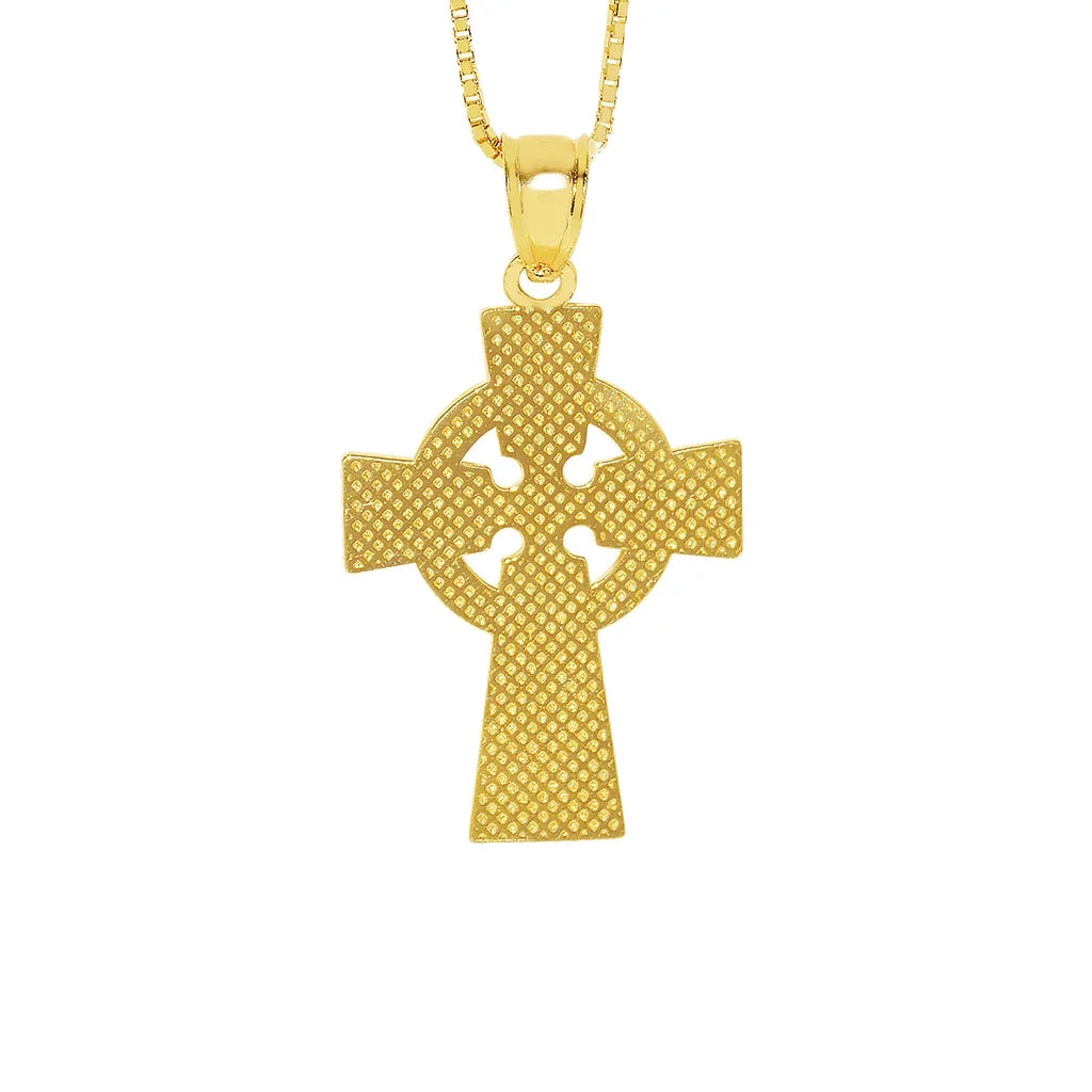 14K Yellow Solid Gold Celtic Cross Pendant with 22" Chain Necklace D7384