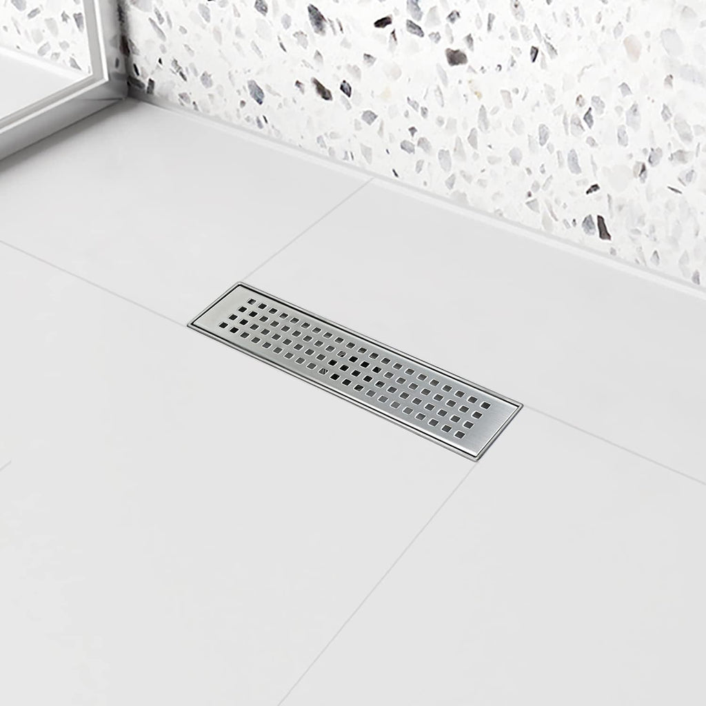 Brushed 304 Stainless Steel 12 inch Linear Shower Drain with Removable Grid Panel S16988