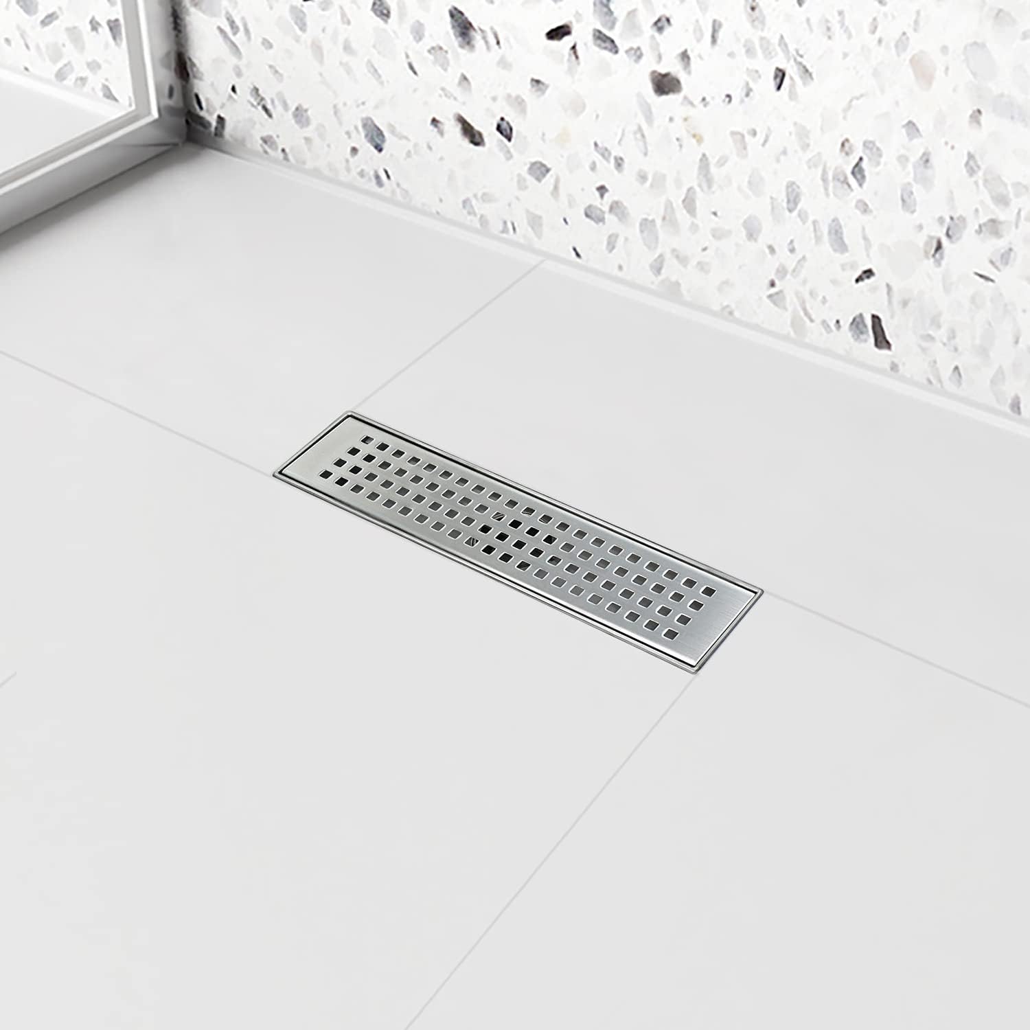 Brushed 304 Stainless Steel 12 inch Linear Shower Drain with Removable Grid Panel S16988