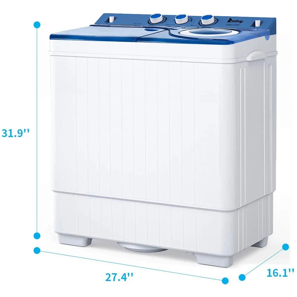 Semi-automatic Twin Tub Washing Machine with Built-in Drain Pump, 26Lbs, White&Blue H2835