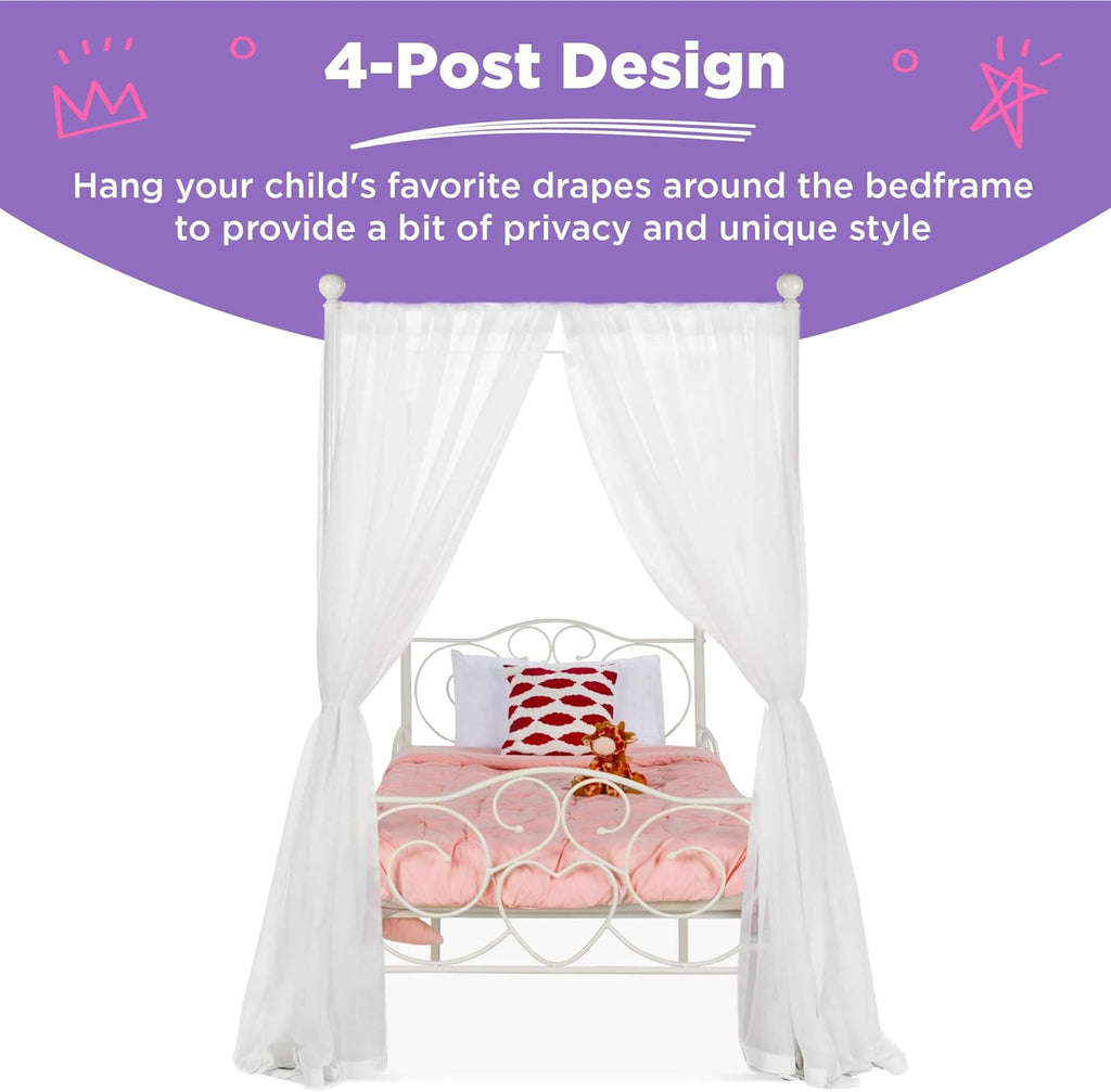 White 4-Post Metal Twin Bed Frame D2670
