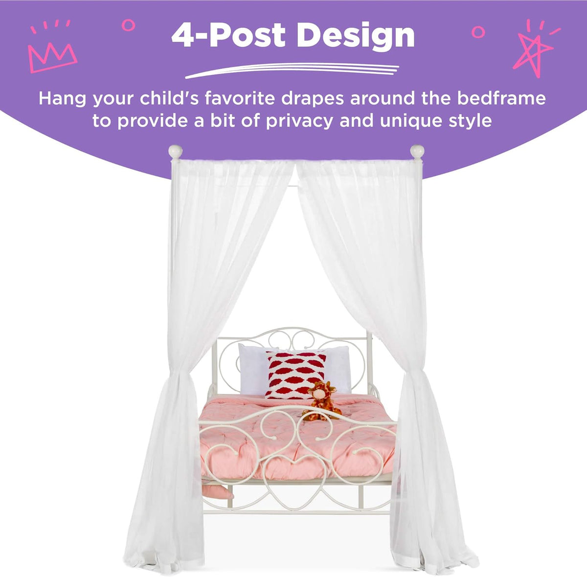 White 4-Post Metal Twin Bed Frame D2670