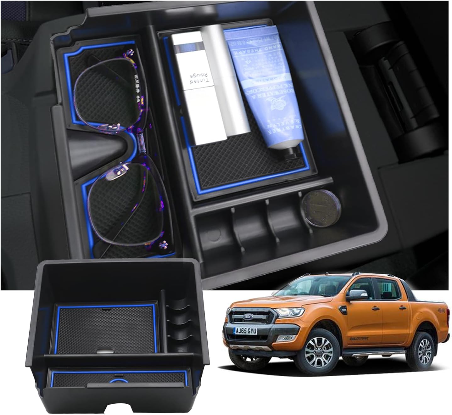 Blue ABS Car Center Console Organizer with USB Hole P9938