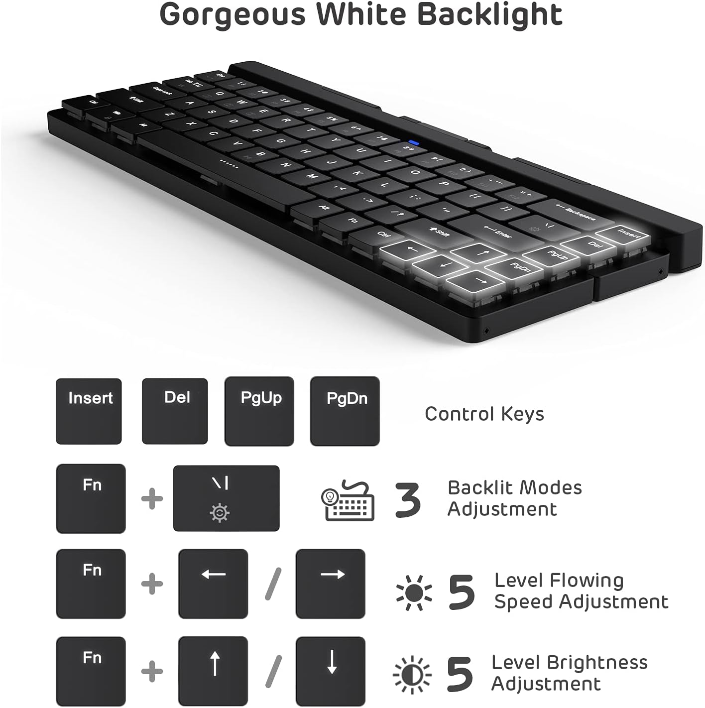 68 Keys 60% Foldable Mechanical Keyboard with Aluminum Body, White Backlit Z154