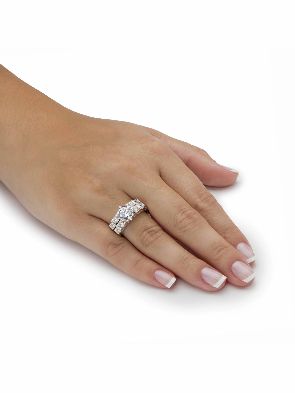 Platinum-plated Sterling Silver Cubic Zirconia 2-Piece Ring Set X7642