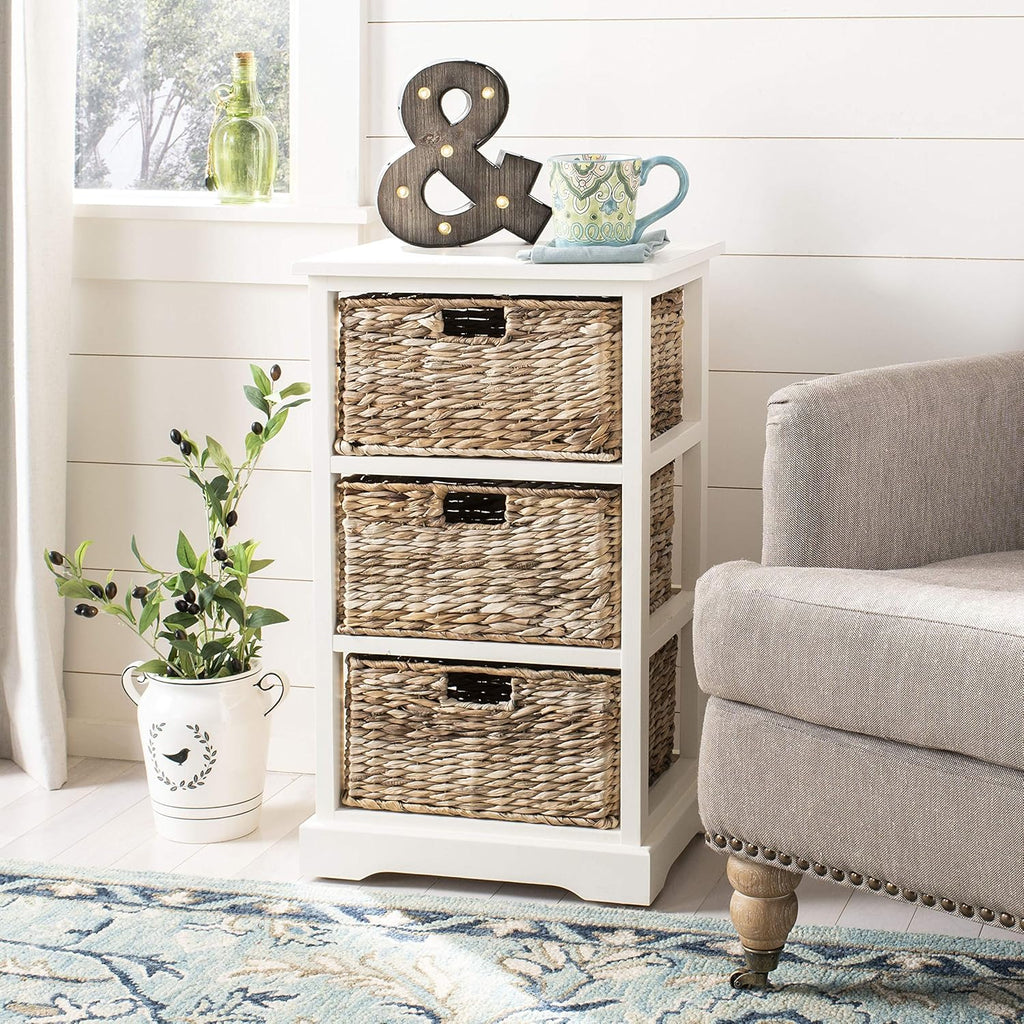 Distressed Black Wicker Basket Storage Side Table A75248