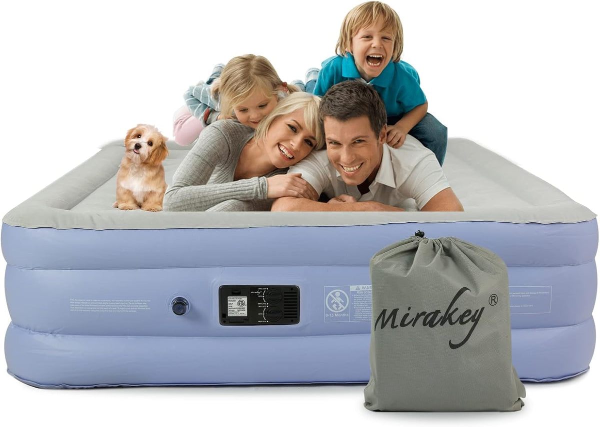 Twin Air Mattress with Built in Pump, Light Blue White, Pack of 2 G430