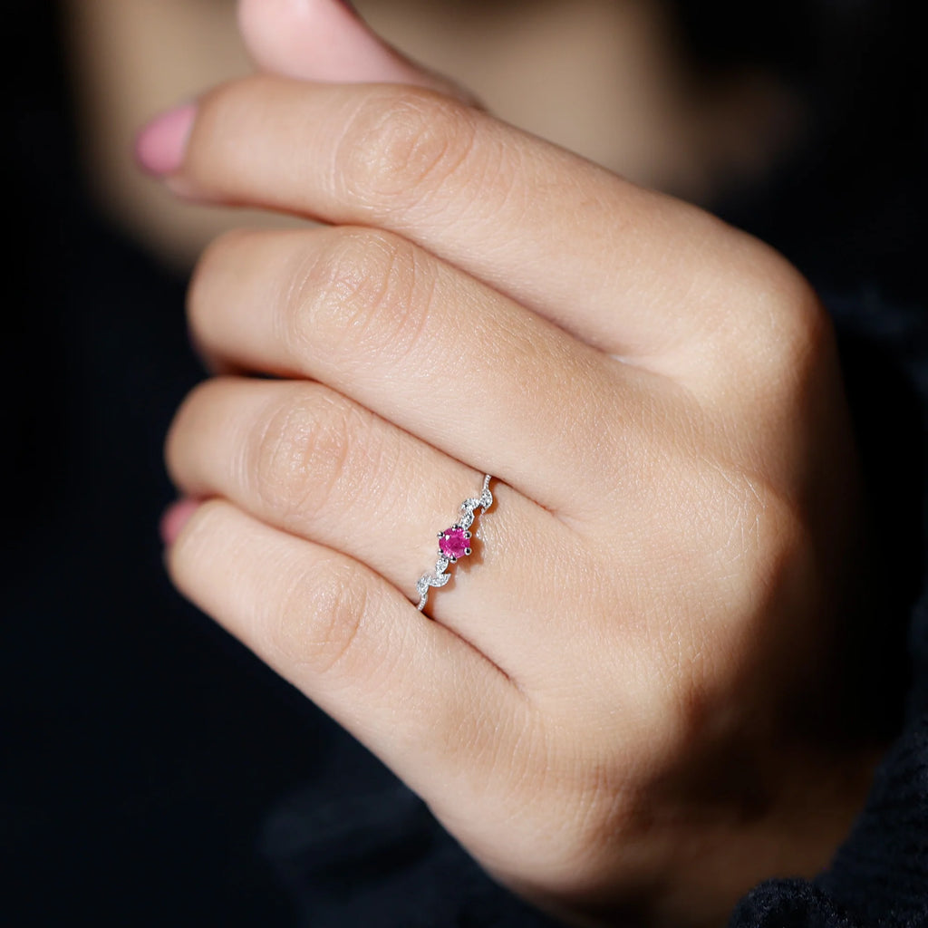 Ruby Promise Ring with Diamond, 925 Sterling Silver Y720227