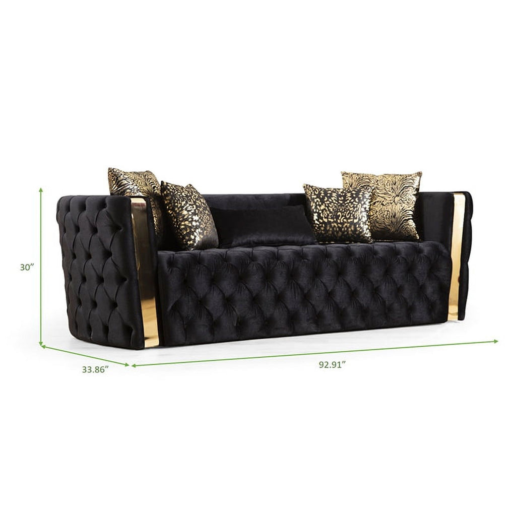 2 Pc Velvet Button Tufted Sofa Set in Black D7115