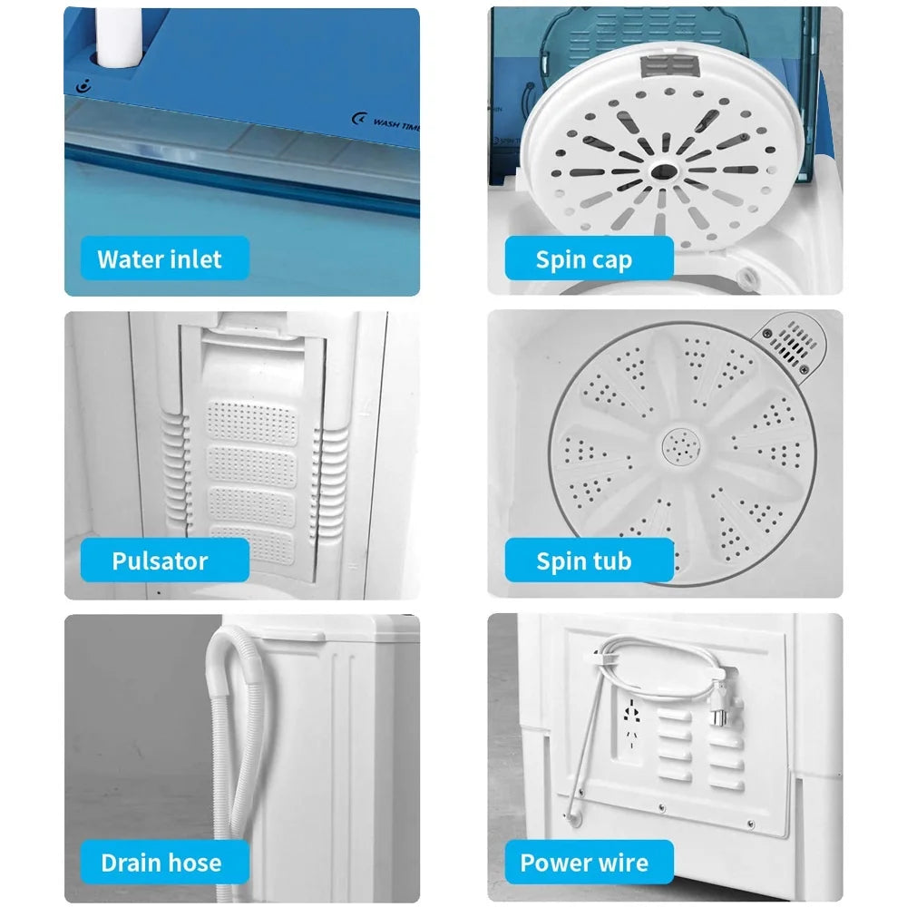 Semi-automatic Twin Tub Washing Machine with Built-in Drain Pump, 26Lbs, White&Blue H2835