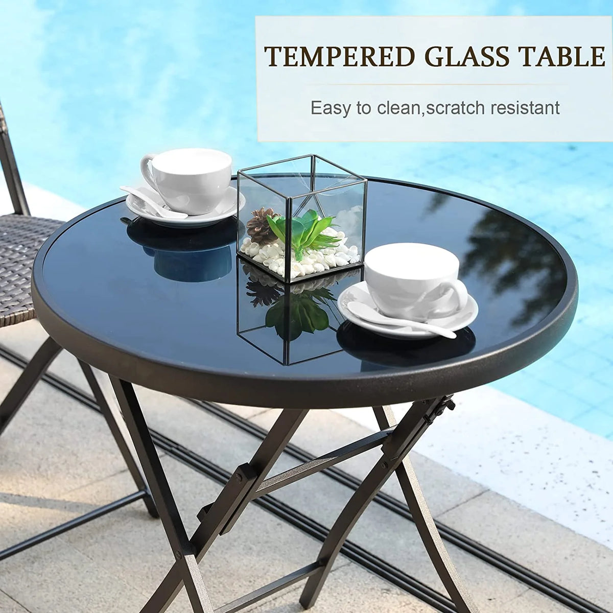 3 Pieces Wicker Patio Bistro Set with Folding Round Table and Chairs S97586