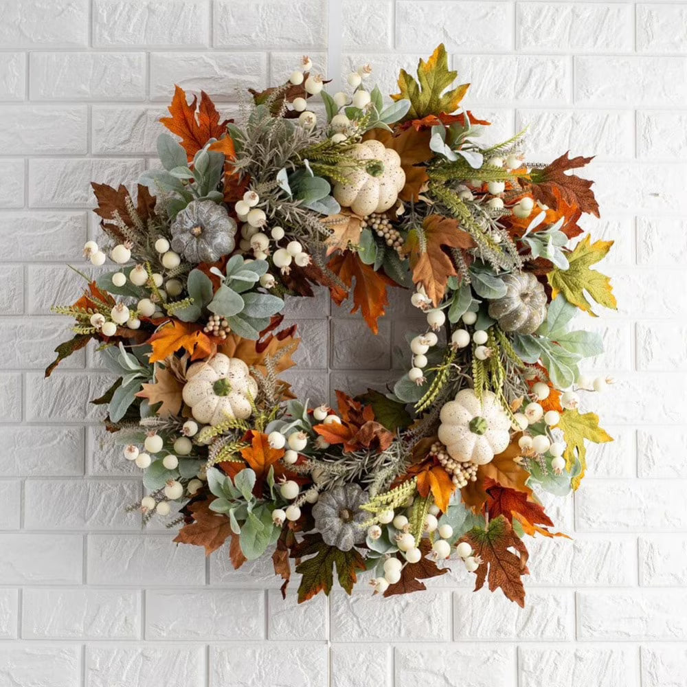 Fall Wreath with Pumpkins Maple Leaves K708524