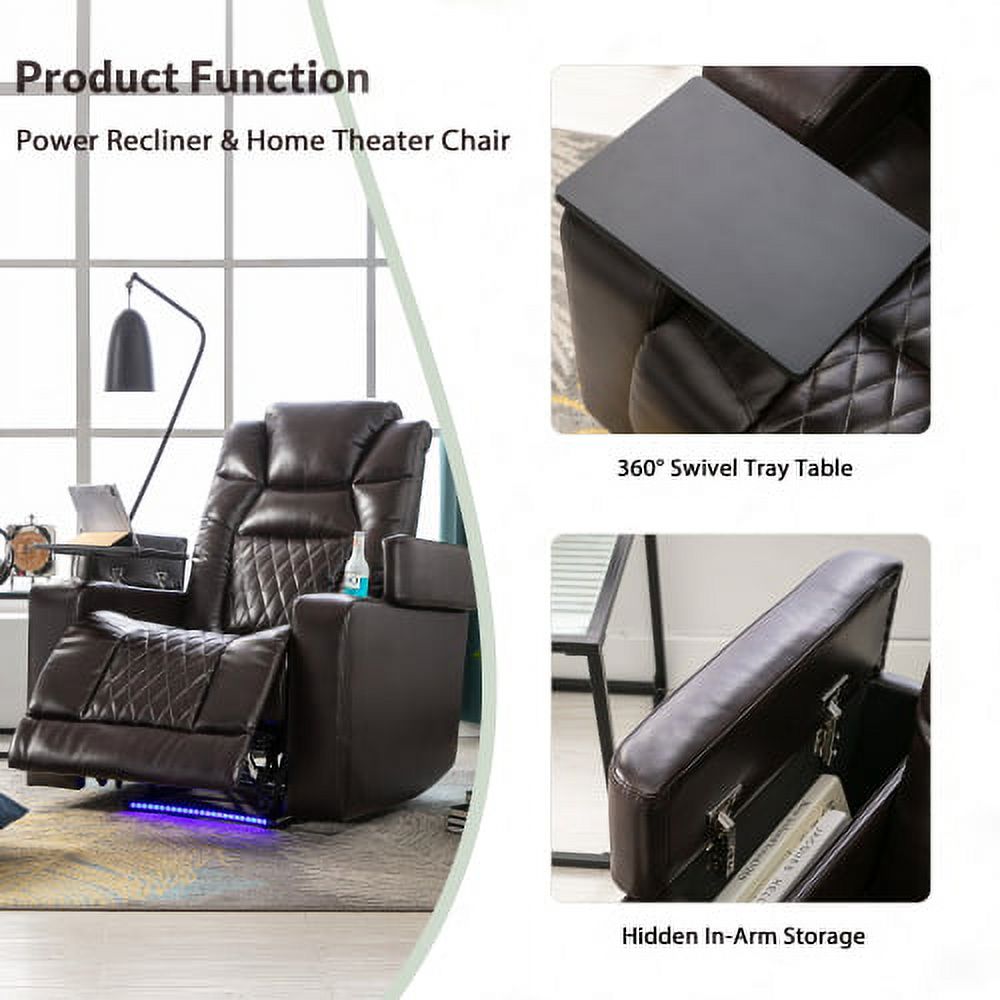 Brown Leather Power Recliner with USB Charging Port F226